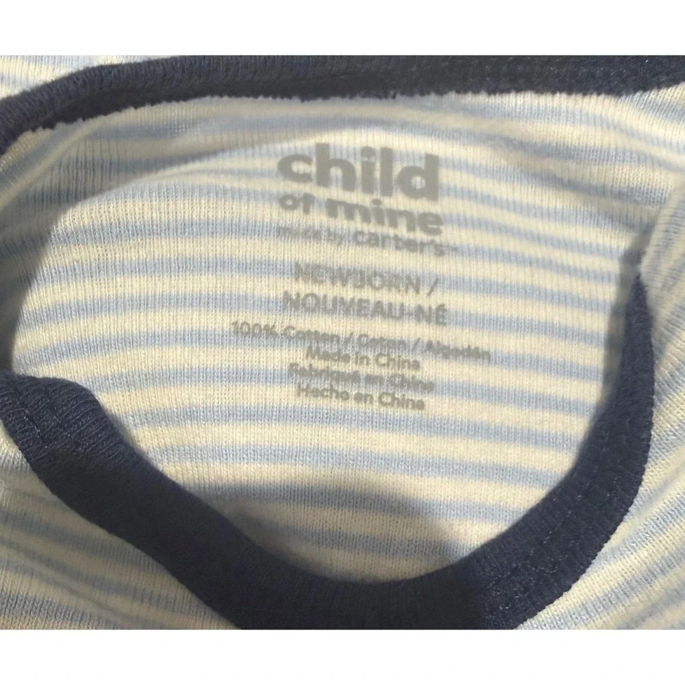 Child of Mine by Carters Newborn Bodysuit Blue White Striped Short Sleeve Cotton